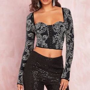 Black glitter crop top evening night out